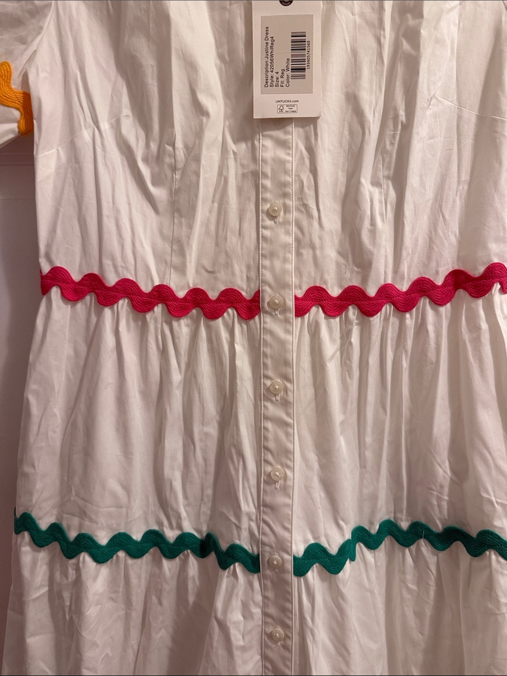 UNTUCKit White Button-Front Dress with Multicolor Ric Rac - Picture 4 of 7